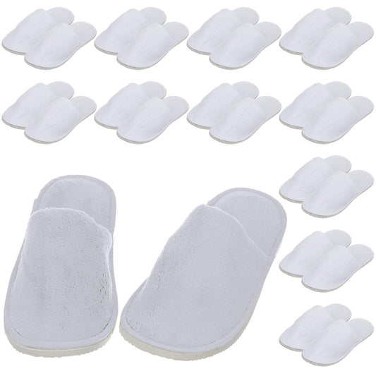 Tarpop 12 Pairs Disposable Slippers for Guests Bulk House Spa Slippers Fluffy Coral Fleece Indoor Hotel Shoes for Women Men Shoeless Home Hotel Bedroom Travel(White)