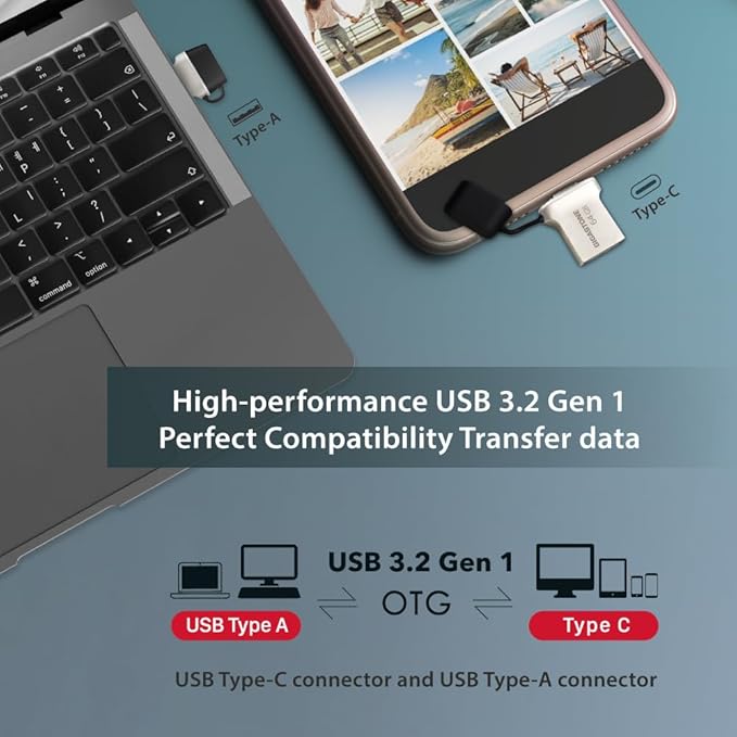 GIGASTONE 64GB Nano Luxus Dual USB Flash Drive, USB-C & USB-A, 100MB/s High-Speed Storage, Metal Design