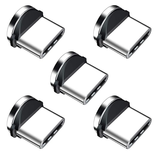 Ankndo Magnetic Connector Tip Heads [5-Pack] USB C Adapter 360 Rotating Strong Phone Cable Adapter for Type C Device