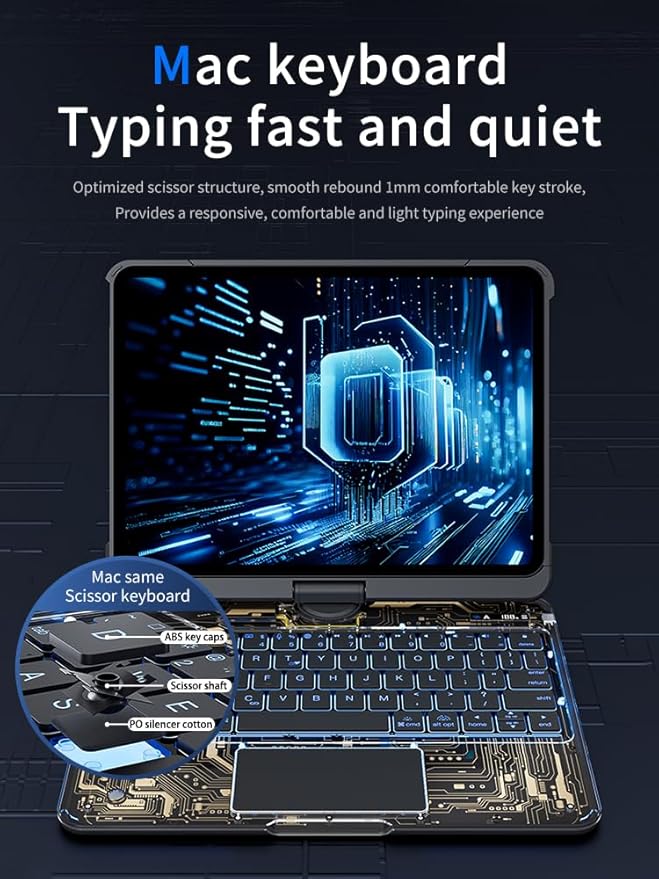 KARTICE Transparent Case with Wireless Keyboard for iPad 10.2 Inch (7th/8th/9th Gen), 7 Colors Backlight, Multi-Touch Trackpad, 360° Rotating Stand Case with Pencil Holder for 10.2'' iPad