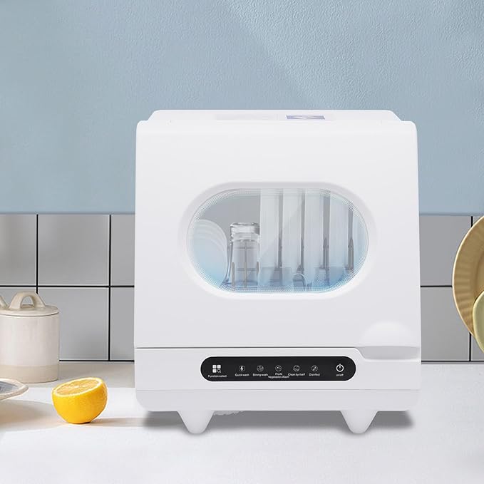 Portable Countertop Dishwasher, Mini Dishwasher, Full Panel Control Dish Washing Machine Portable Compact Dish Washing 5 Wash Programs of 2-6 Sets Dishes with 360° Spray Arms for Small-Sized Houses