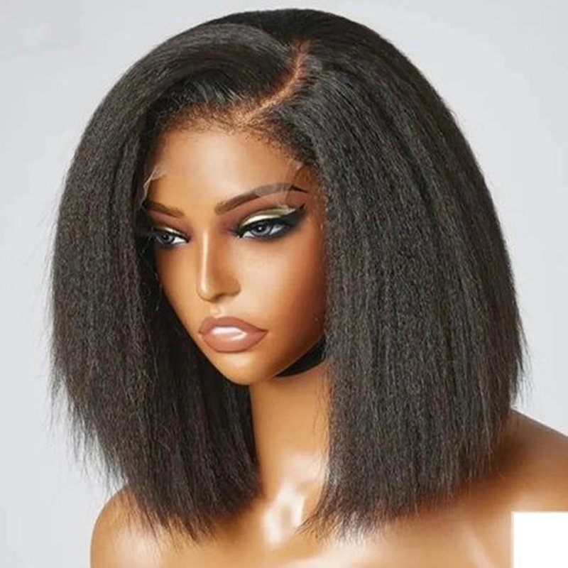 Emistar 16 Inch Body Wave 13x6 HD Lace Front Wigs Blend Human Hair 180% Density Bob Wig Pre Plucked Short Bob Wigs for Black Women Glueless Frontal Wig Synthetic Hair Natural Black Loose Wavy