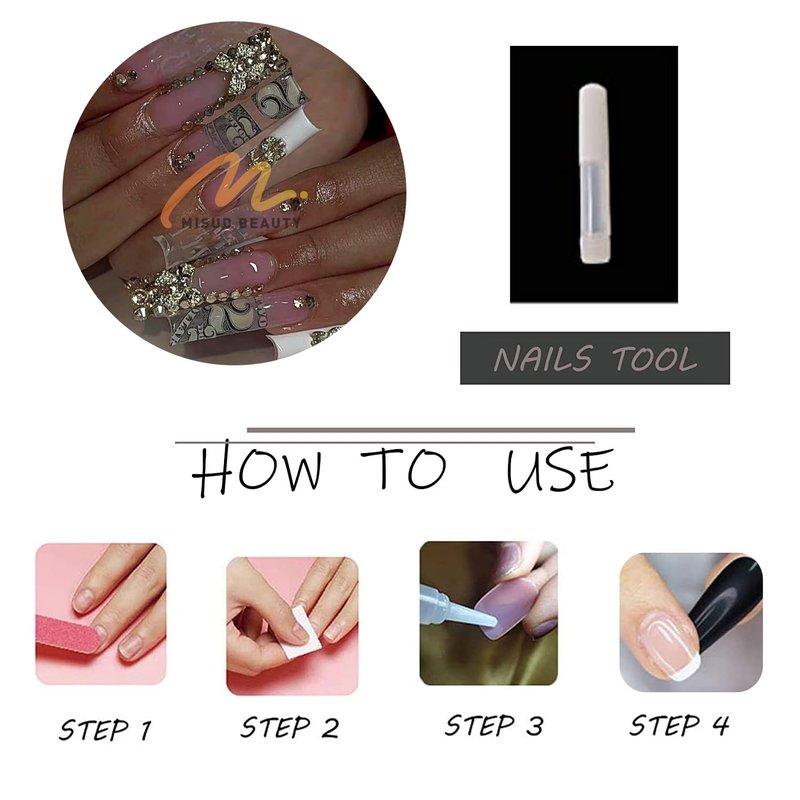 MISUD Press on Nails - Extra Long Square Glue on Nails with French Tip, Acrylic Dollar Money Rhinestone Design 24 pcs