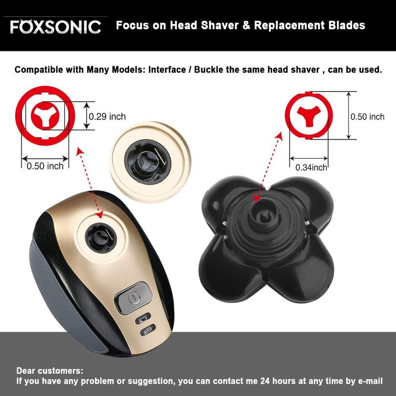 3PCS Replacement Heads for Universal 5-Blade Head Shavers - Black & Gold