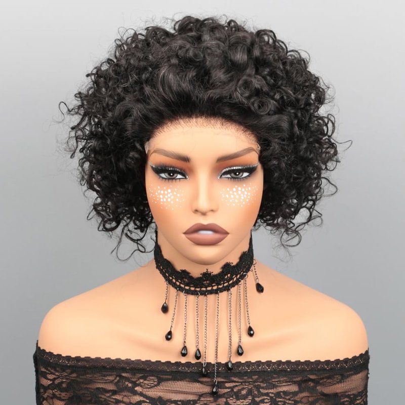 Pixie Cut Wig Human Hair Short Pixie Wigs for Black Women 5x5 HD Lace Closure Glueless Wigs Human Hair Pre Plucked Pre Cut 8 Inches Short Curly BOB Wig Human Hair (Natural Black)