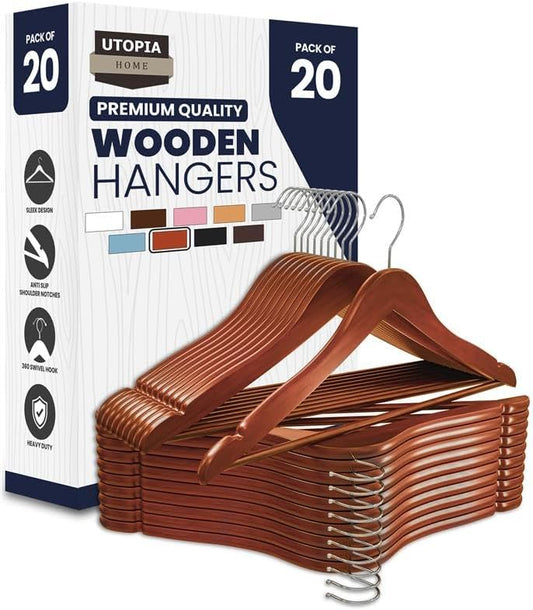 Utopia Home Premium Wooden Hangers - Durable Slim Coat Hangers with 360-Degree Rotatable Hook | 20 Pack in Cherry Color