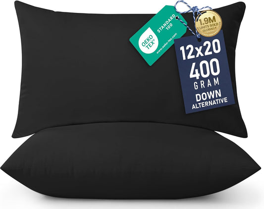 Utopia Bedding 12x20 Pillow Inserts - Set of 2 Black Decorative Throw Pillows for Sofa & Couch - Soft & Fluffy Cushions