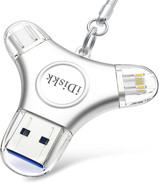 iDiskk 256GB MFi Certified USB Flash Drive for iPhone 14/15/16/17, USB C Photo Stick for iPad Pro Android Samsung, iPhone Memory Storage to auto Backup Videos/Photos/Files for iPhone/Android Phone/PC