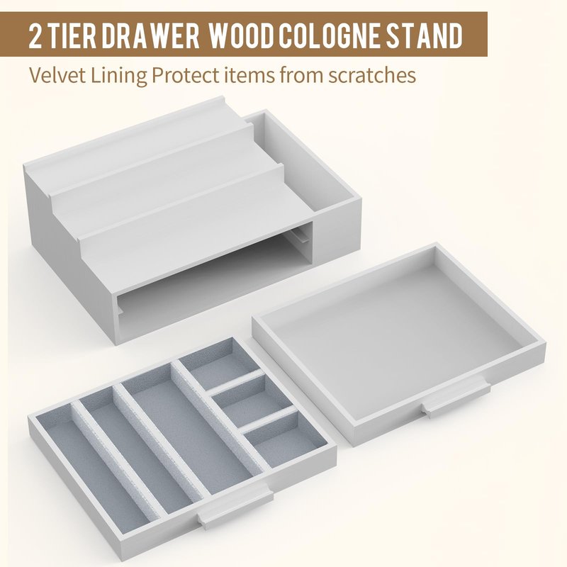 Cologne Organizer for Men,3 Tier Cologne Stand with 2 Drawer and Side Extended Storage Space,Wood Perfume Stand Organizer，Great Gift Packing Box for Men and Women-White