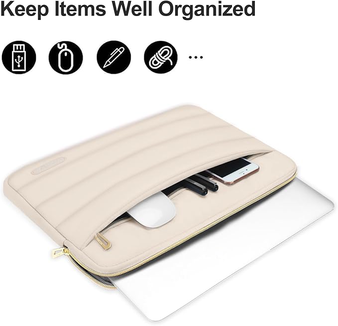 MOSISO Laptop Case 16 inch, 15-15.6 inch Puffy Laptop Sleeve Compatible with MacBook Pro 16 M5 M4 M3 M2 M1, HP Dell ASUS Acer Toshiba Lenovo, Polyester Horizontal Bag with Small Case, Sand