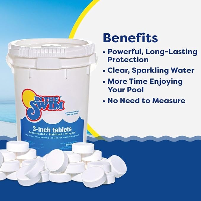 In The Swim Shock and Chlorine Bundle for Sanitizing Swimming Pools – Includes 25 Pound Bucket of 68% Cal-Hypo Pool Shock and 25 Pound Bucket of 3 Inch Stabilized Chlorine Tablets