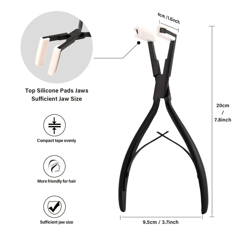 Tape In Hair Extensions Tool Kit - Stainless Steel Sealing Clamp, Remover & Clips | Black