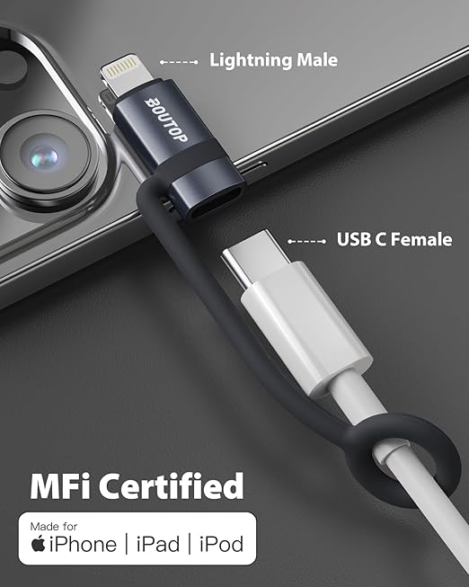 BOUTOP [MFi Certified] USB C to Lightning Adapter, Type C to Lightning Adapter Support 36W PD Fast Charging Compatible with iPhone iPad Dark Gray