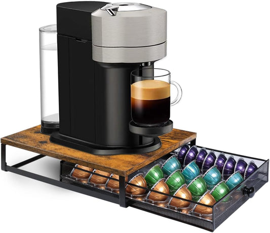 Sedegn Coffee Pod Holder - Vertuo Capsules Storage Organizer with Sliding Drawer | Holds 56 Small or 28 Big Pods - Rustic Brown