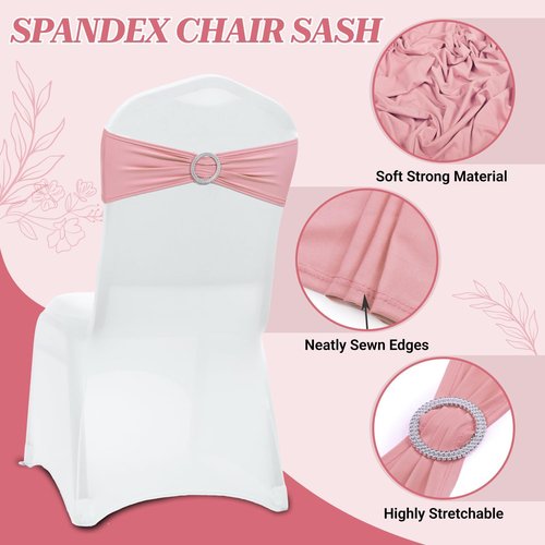 MDS Spandex Chair Sashes - Premium Stretch Covers with Buckle Slider | Fits Universal Dining Chairs - Dusty Rose (Pack of 75)