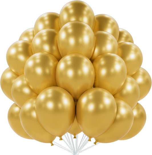 PartyWoo Gold Balloons - 101pcs 12-Inch Latex Helium Balloons for Celebrations & Events