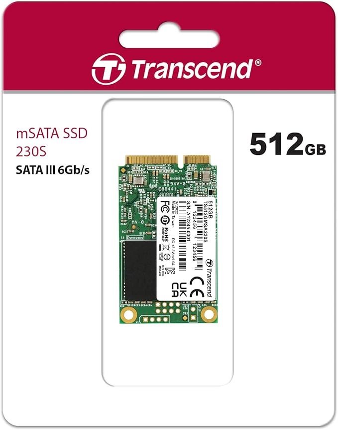 Transcend MSA230 512GB mSATA SSD with Dram Cache, Up to 560MB/s, Mini SATA III 6G/s Internal Solid State Drive for Ultrabook/Desktop/Tablet/PC/GPS/Server, 3D TLC NAND Flash, LDPC Error Correction, ECC