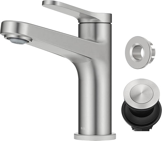KRAUS Indy Single Handle One Hole Bathroom Sink Faucet in Spot-Free Brushed Nickel, KBF-1411SFBN