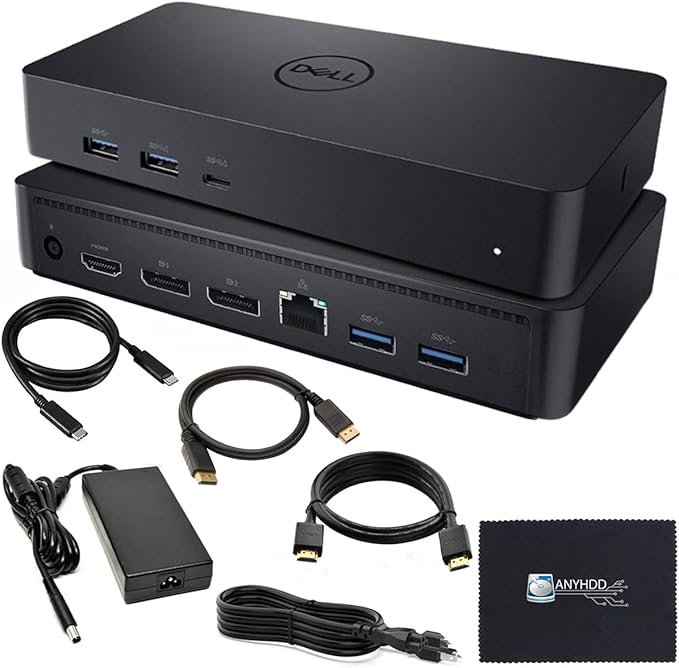 Dell D6000S Universal Docking Station - USB-C/USB-A Dock with 130W Adapter, HDMI, DisplayPort, USB-C Cables - Supports 4K Display (Renewed)