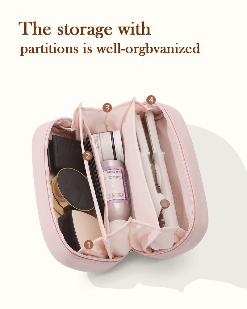 Pocmimut Makeup Bag,Open Flat Makeup Pouch Purse Car Accessories,Travel Essentials Organizer with Divider,Christmas Birthday Gifts for Mom and Lover,Pink