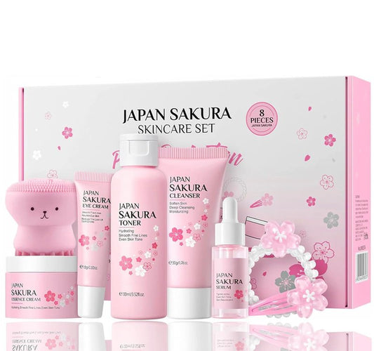 Skin Care Set for Teens Girls,Cherry Blossoms Skincare for Girls 10-12,Hydrating Face Skin Care Kit with Cleanser,Toner,Serum,Eye Cream,Face Cream,Galentines Gifts,Bulk Gift,Valentines Day Gifts