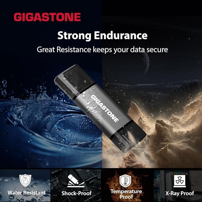 GIGASTONE 64GB Dual USB Flash Drive 2-Pack, USB 3.2 Gen 1, 2-in-1 USB C+A, Speed Up to 100MB/s, Head Cap Design Thumb Drive, Plug & Play for Smartphone/PC/Mac/TV/Car Audio, USB 2.0/3.0/3.1 Compatible
