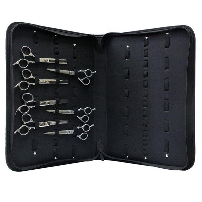 PU Leather Hair Scissors Case Pouch – Holds 24 Shears, Large Capacity Barber Organizer Bag, Durable Portable for Hairdresser Stylist – 15.35 x 11.02 x 1.96 Inch
