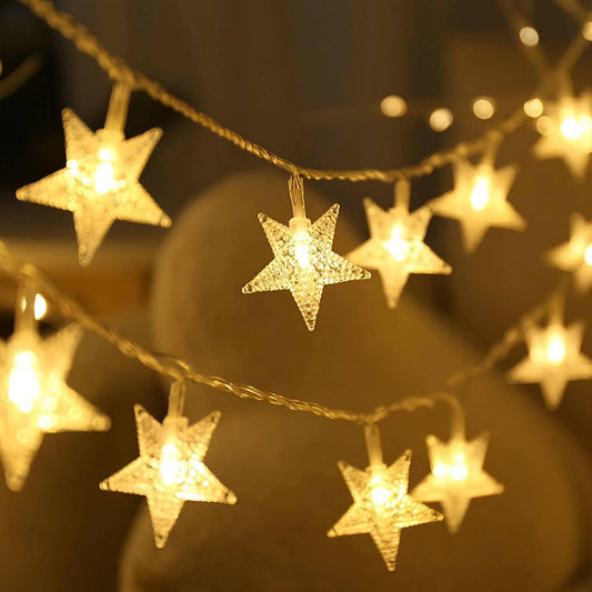 Star String Lights - 20 FT 40 LED Battery Operated Twinkle Lights | Warm White Star Fairy Lights for Home, Bedroom, and Outdoor Decor
