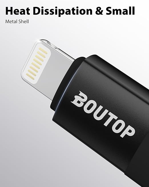 BOUTOP [MFi Certified] 36W USB C to Lightning Cable Adapter, Support Data Sync/PD Fast Charging Compatible with iPhone iPad AirPods, with Anti-Lost Holder - Black 3 Pack