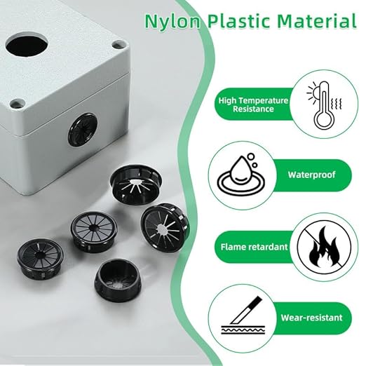 EASYEAH 8PCS Cable Grommets, 2"(50mm) Desk Hole Cover Petal Shaped Buckle Type Nylon Snap Bushing Grommet, Wire Hole Cover Insert for Cables and Cords Management and Protection of Cabinet, Black
