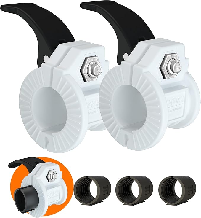 ZY-HUAN Barbell Clips 1 inch Barbell Clamps 0.9-1.18inch Quick Release Weight Clips for Bars Multi-Size Adjustable Olympic Barbell Clamps (Black + White)