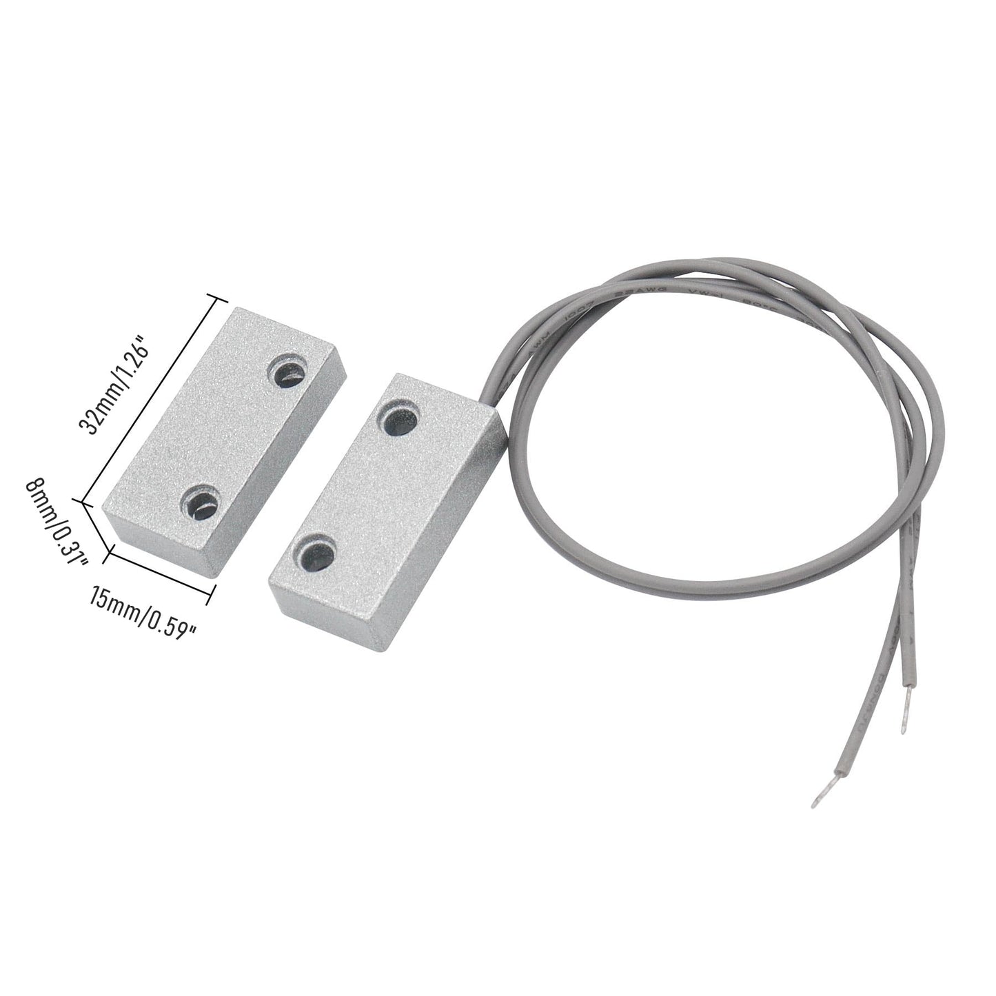 FOCMKEAS Magnetic Reed Switch Wired Surface Mount Normally Open NO Contact Sensor Alarm Magnetic Door Switch with 2 Wires, Zinc Alloy Sliver, MC-51