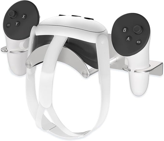 ANSHAWTIY VR Wall Mount Aluminum Alloy,VR Headset Wall Mount Storage Stand Hook Compatible with Meta Quest 3/Quest Pro/Quest 2,Quest 3 Stand with 2 Storage Way,Desk Space Saving(Silver)