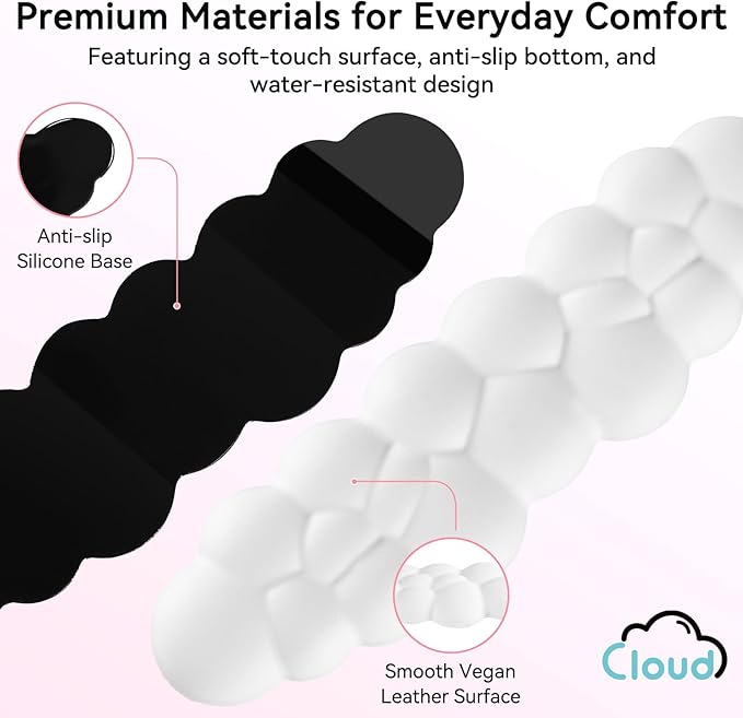 Sushret Cloud Wrist Rest for Computer Keyboard, 4-in-1 Memory Foam Leather Cloud Keyboard Wrist Rest and Mouse Pad Set with Ergonomic Support for Arm and Palm Cushion, Gaming/Work Setup, White