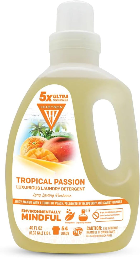 Hiketron Tropical Passion Liquid Laundry Detergent, 5x Ultra Concentrated, Tough Stains Remover, Long Lasting Scent (40 Fl Oz, Pack of 1)