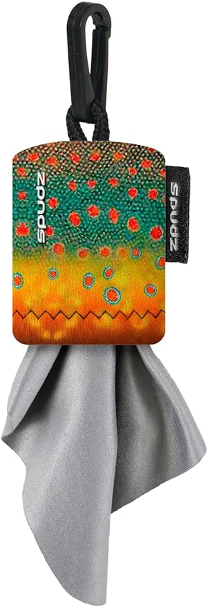 SPUDZ Classic Microfiber Lens Cleaner – Clip-On Pouch, Washable – for Binoculars, Scopes, Glasses, Screens | Classic | Brookie, 6 x 6 inch (2 Pack)