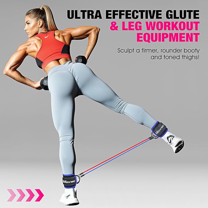 HOXWC Ankle Resistance Bands with Cuffs, Glutes Workout Equipment, Ankle Resistance Band for Leg, Ankle Bands for Kickbacks Hip Fitness Training, Exercise Bands for Butt Lift Women
