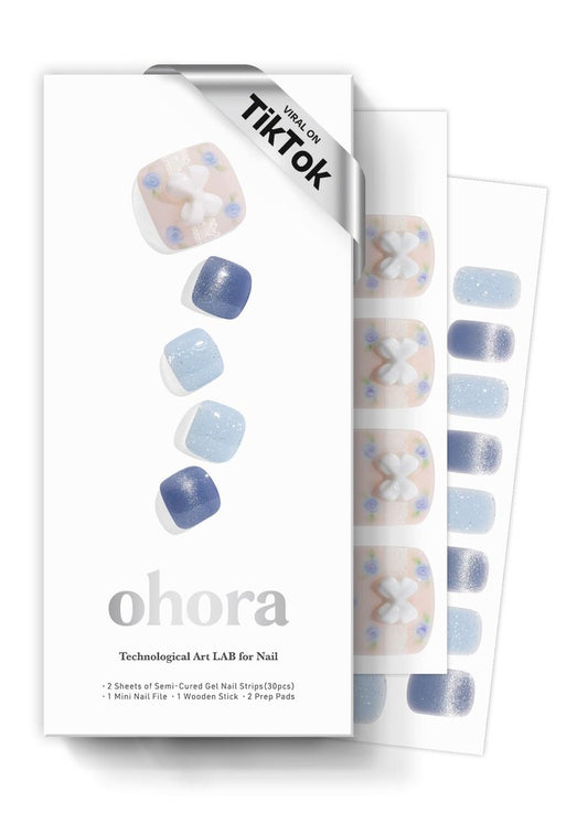 ohora Semi Cured Gel Pedi Strips (P Heart Link) - Works with Any Nail Lamps, Salon-Quality, Long Lasting, Easy to Apply & Remove - Includes 2 Prep Pads, Nail File & Wooden Stick