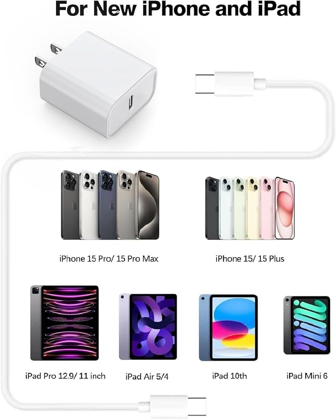 Fast Charging for iPhone 17 16 15 Charger,2Pack 20W USBC Wall Charger Travel Plug Block Phone 16e Charging Cable for iPhone 17 Air/17 Pro/17 Pro Max/16 Pro/16 Pro Max/16 Plus/15/15 Pro/15 Pro Max/iPad