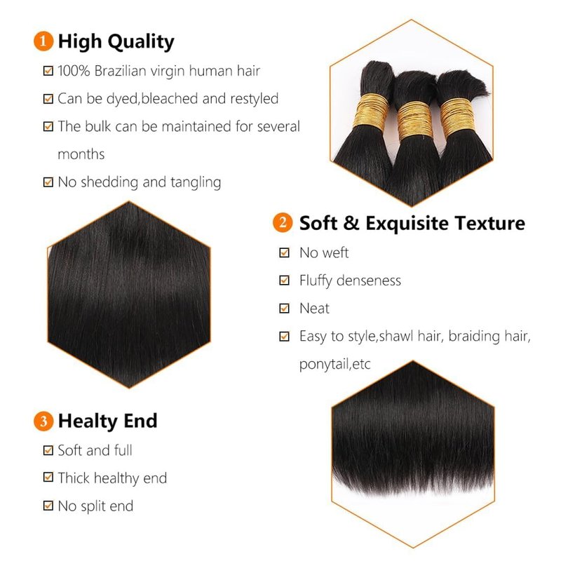 Human Braiding Hair Extensions - 20 Inch Straight Bulk Virgin Hair for Boho Braids | Natural Black, 100g