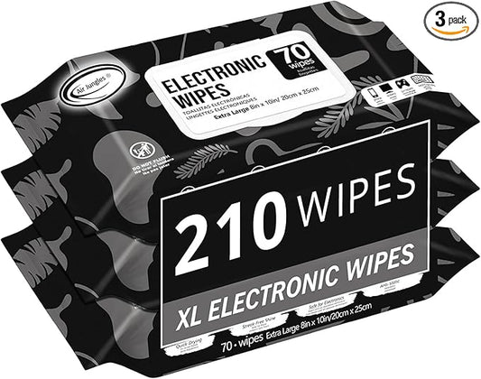 Air Jungles Electronic Screen Cleaning Wipes 70 Count (Pack of 3), Large 8"x10" Cleaner Wipes for Phones, Laptops, Monitors, TVs, Tablets, Glasses, Keyboards, Computer,Quick Dry