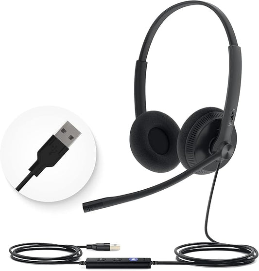Yealink UH34 USB Headset with Mic,Stereo Wired Headphones with Noise Cancelling Microphone,Professional Work Headset VoIP Phone PC Computer Call Center Office(Ultra Light)
