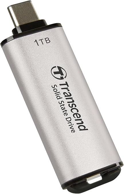 Transcend ESD300 1TB External SSD, Up to 1,050MB/s, Type C USB Drive for iPhone17,16,15, iPad&Mac/Pixel10/Tesla/Steam Deck/ROG Ally/MSI Claw/Android/PS5, Smart TV, USB 3.2 Gen2 Portable SSD- Silver