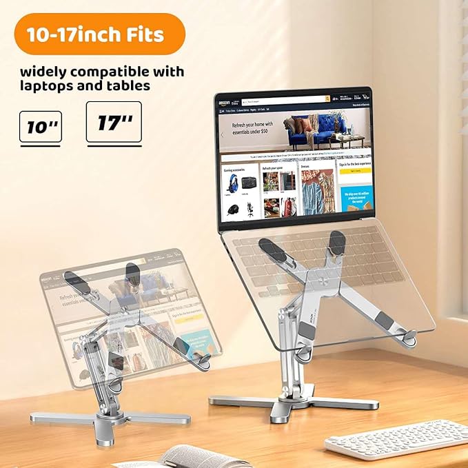 Moallia N86 360 Rotating Laptop Stand, Adjustable Height & Angle, Ergonomic Metal Riser for Desk Collaborative Work, Fully Foldable for Easy Storage, Fits All MacBook & Laptops up to 16 inches, Silver