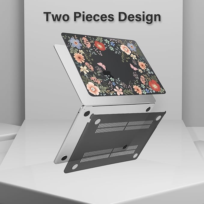 MOSISO Compatible with MacBook Air 13 inch Case M5 2026 M4 2025 M3 M2 2024-2022 A3449 A3240 A3113 A2681, Lush Floral Hard Shell&Keyboard Cover&Screen Protector for MacBook Air 13.6 inch Case, Black