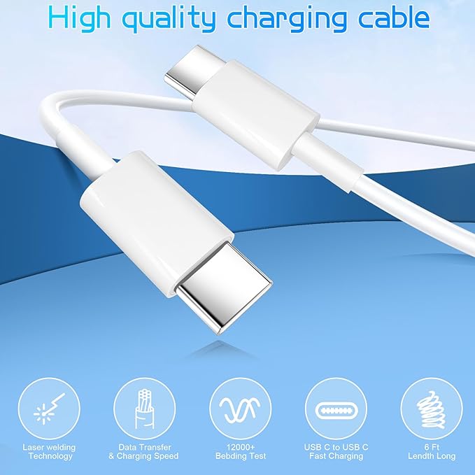 Dual Port USB C Charger for iPhone 17 16 15,Quick Double Type C Charger Fast Charging Block,2Pack Apple Wall Power Adapter Plug,6FT USB C Cable for iPhone 17/17 ProMax/17 Air/16 Pro/16e/15 Pro/15 Plus