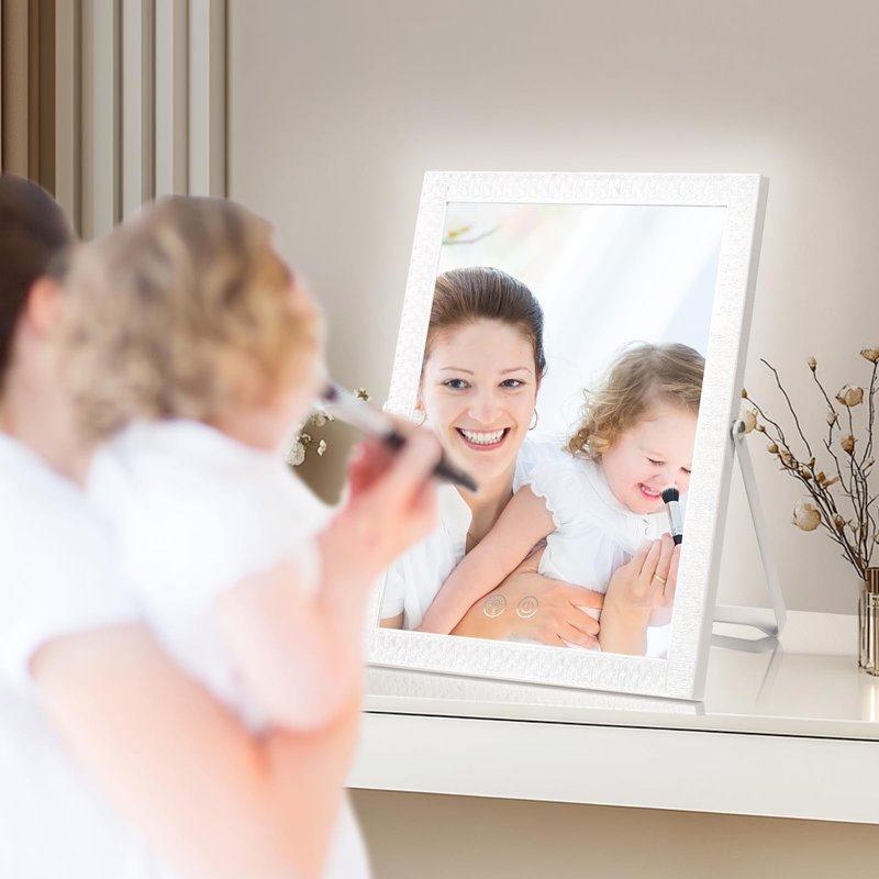 homtang Vanity Mirror with Lights,RGB & 3 Dimmable Light Modes Makeup Mirror with Touch Control,Light Up Mirror for Desk,360°Rotation,17x14 Inch