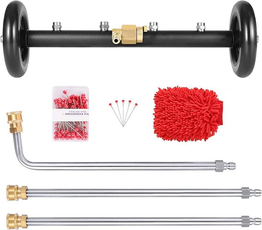 Dual-Function Undercarriage Cleaner,Surface Cleaner for Pressure Washer, 16 Inch, Underbody Car Washing Water Broom with 3 Pieces Extension Wand &Extra Wash Mitt, 1500 PSI-4000 PSI