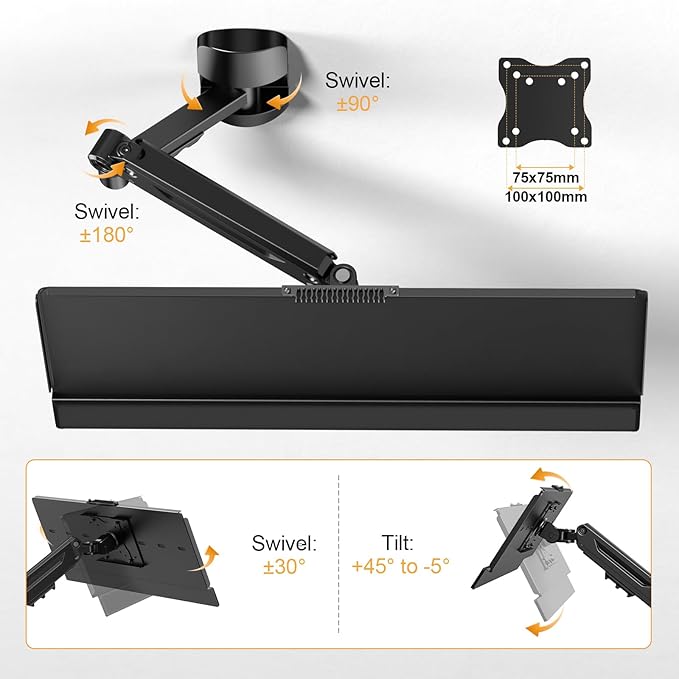 Putilsen Mount Wall Mount Keyboard Tray- Keyboard and Mouse Stand & Monitor Mount Arm,Height Adjustable Typing Platform Holds up to 26.4 lbs,Black