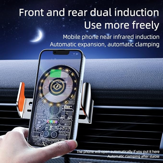 HOLIKLJY Phone Holders for Your Car with Wireless Chargre - Metal Hook Clip, Auto Clamp Air Vent Cell Phone Car Mount, Hands Free Universal Automobile Cradle Fit for iPhone Android and All Smartphones